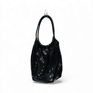 Candie’s Black Sequin Shoulder Bag Purse Tote Sparkly Holiday Party Evening Hobo